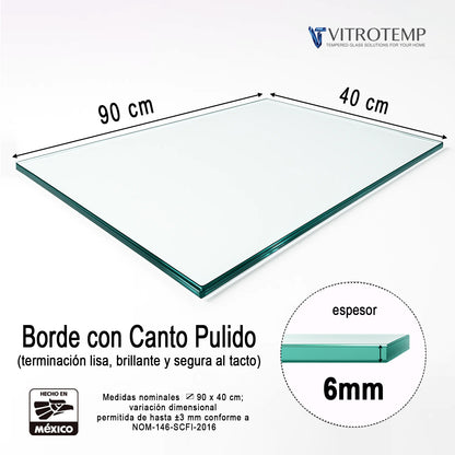 Cubierta Rectangular Vidrio Claro Templado 90x40cm