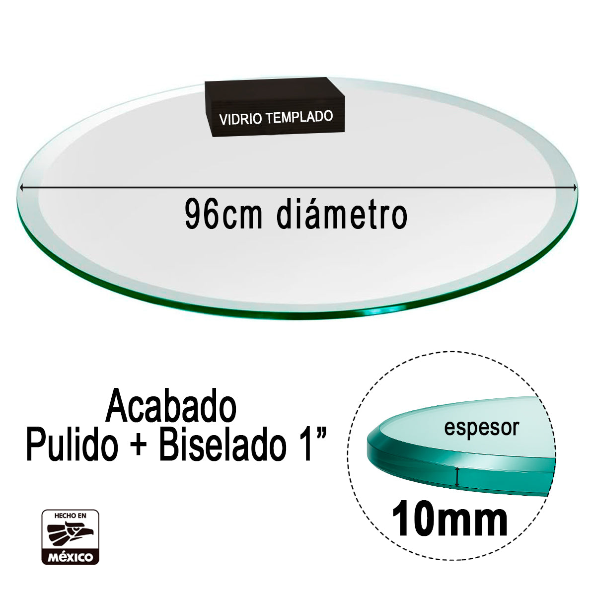 Cubierta Circular Vidrio Claro Templado 96cm Diámetro