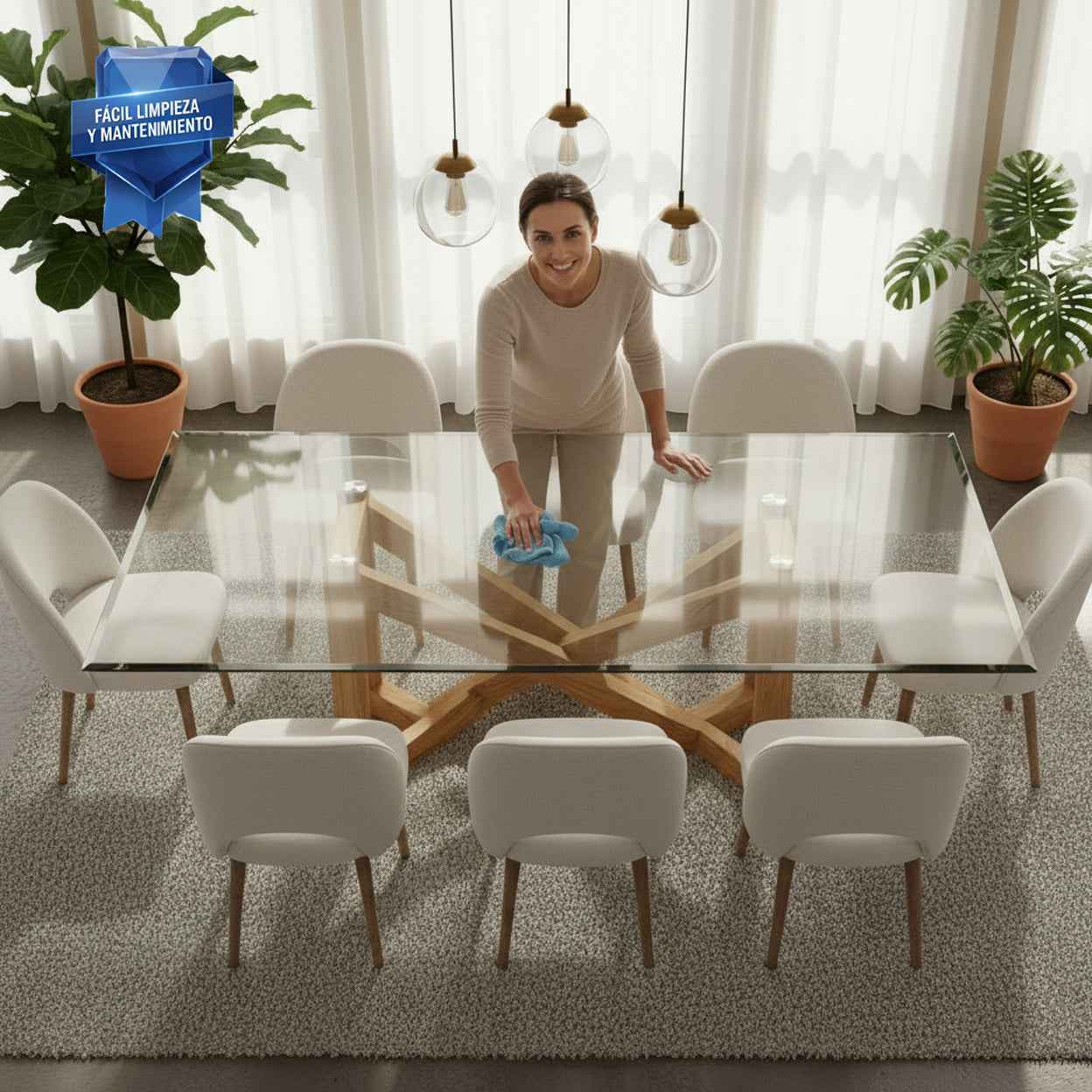 Cubierta Rectangular Vidrio Claro Templado para mesa de comedor de 8 sillas - VitroTemp