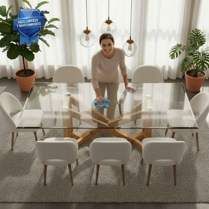 Cubierta Rectangular Vidrio Claro Templado para mesa de comedor de 8 sillas - VitroTemp