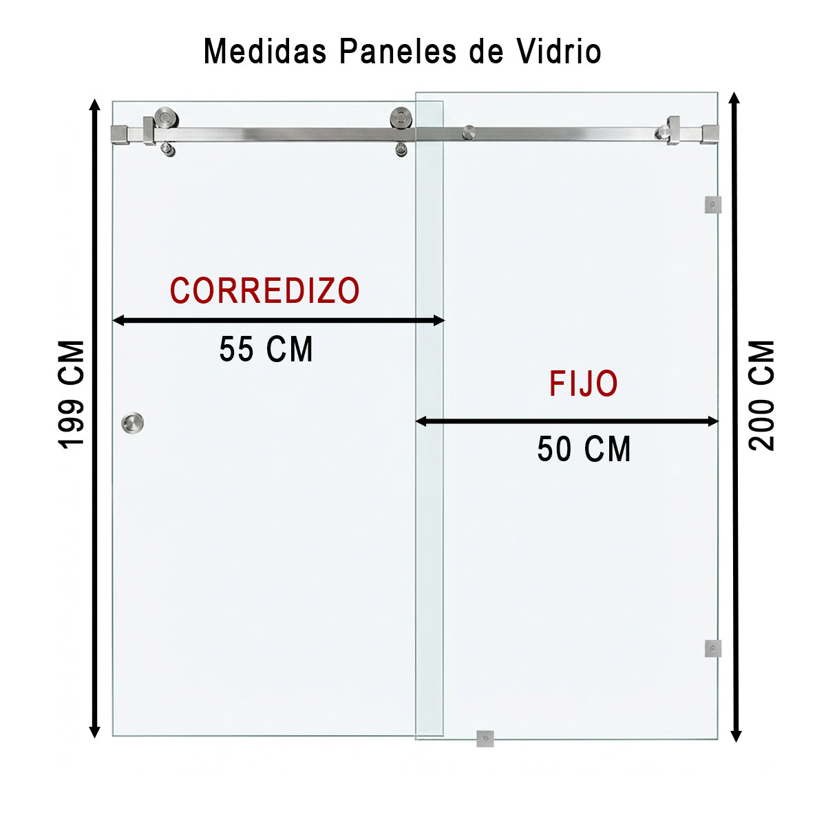 Cancel Corredizo Bacalar 98-102 cm - Vidrio Templado Claro 8mm