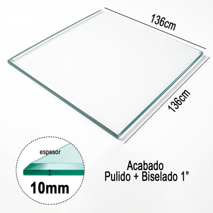 Cubierta Cuadrada de Vidrio Templado Claro 136x136cm