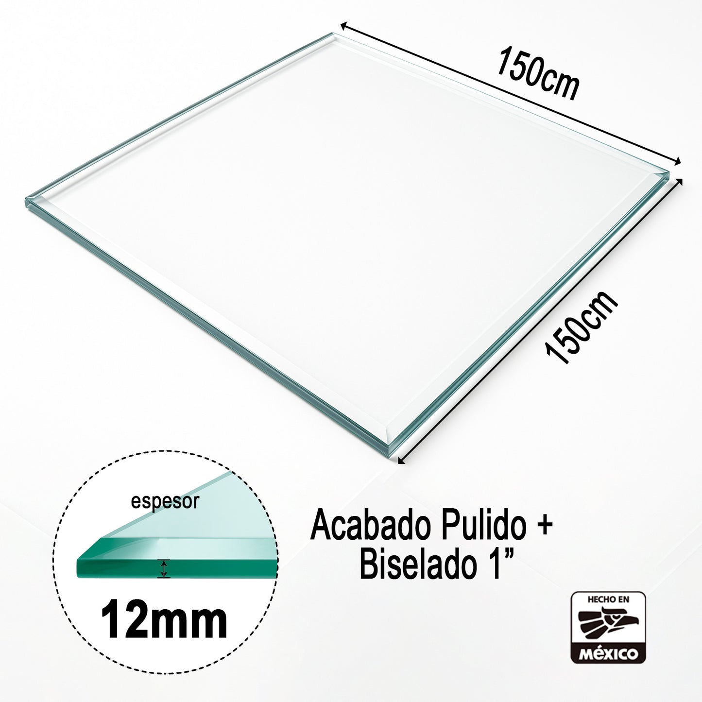 Cubierta Cuadrada de Vidrio Templado Claro 150x150cm