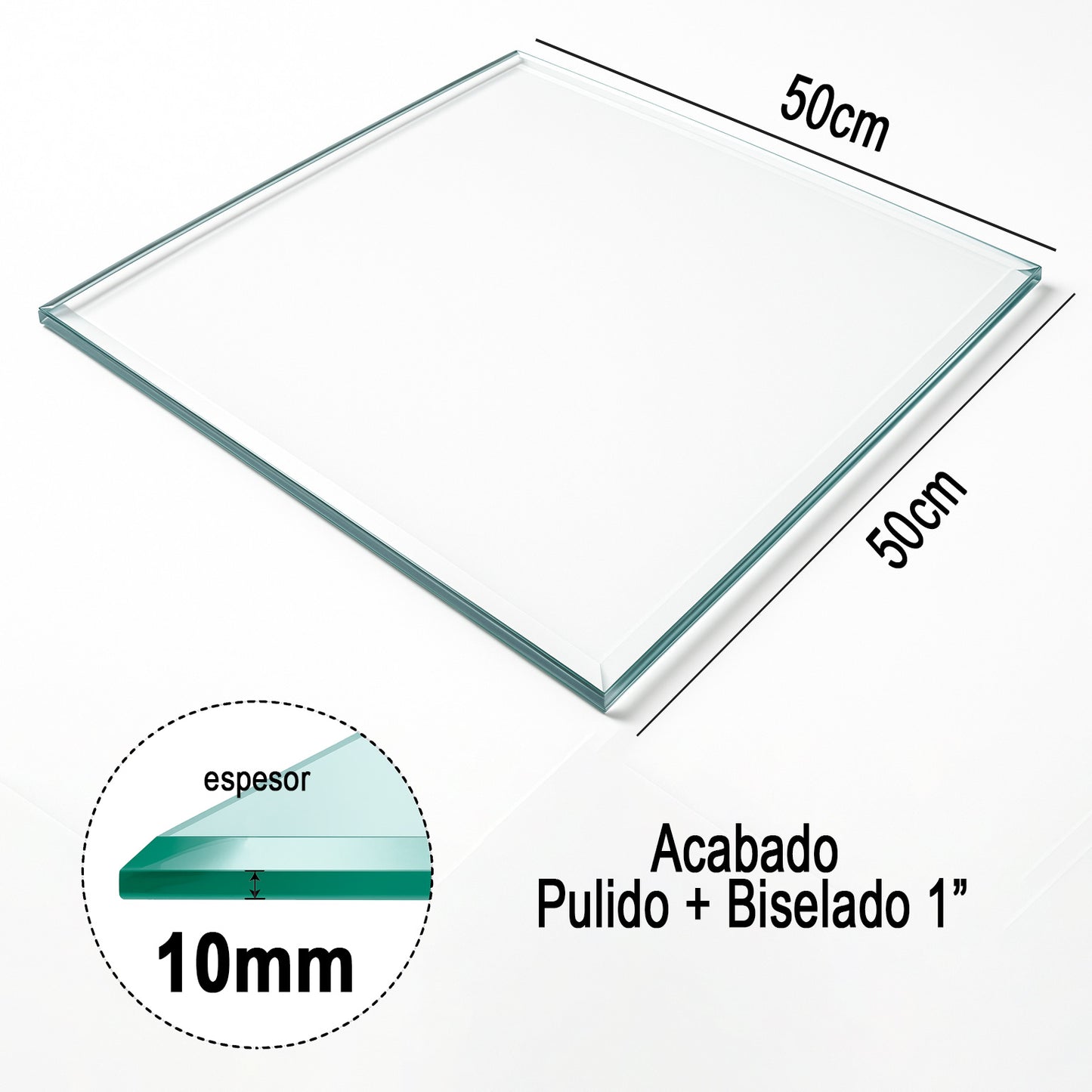Cubierta Cuadrada de Vidrio Templado Claro 50x50cm