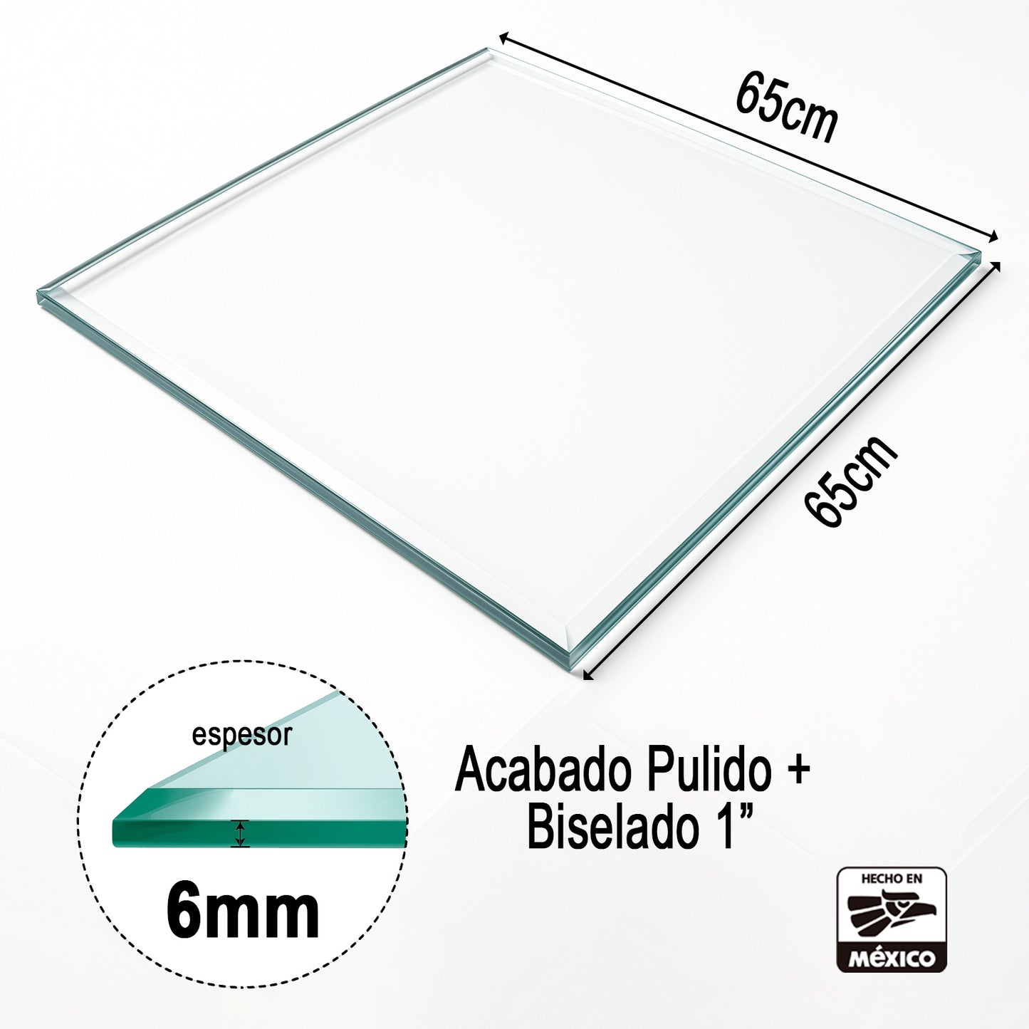 Cubierta Cuadrada de Vidrio Templado Claro 65x65cm