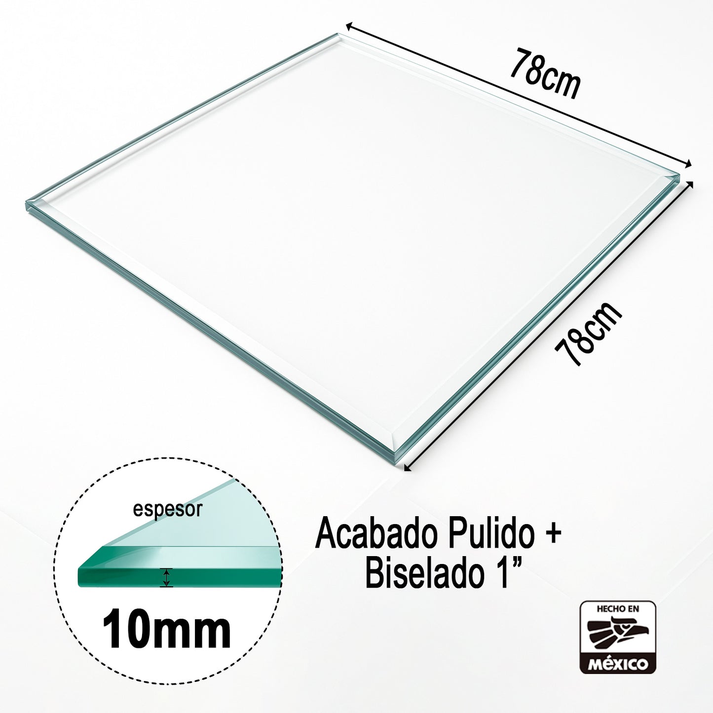 Cubierta Cuadrada de Vidrio Templado Claro 78x78cm