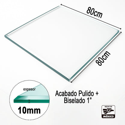 Cubierta Cuadrada de Vidrio Templado Claro 80x80cm de 10mm espesor y acabado biselado de una pulgada - VitroTemp