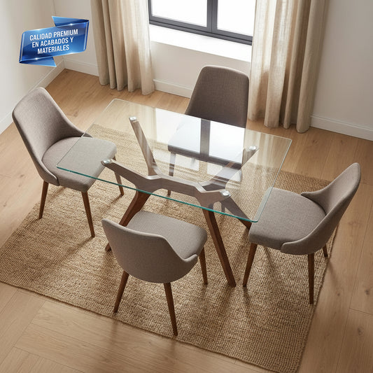 Cubierta Rectangular Vidrio Claro Templado para mesa de comedor de 4 sillas - VitroTemp
