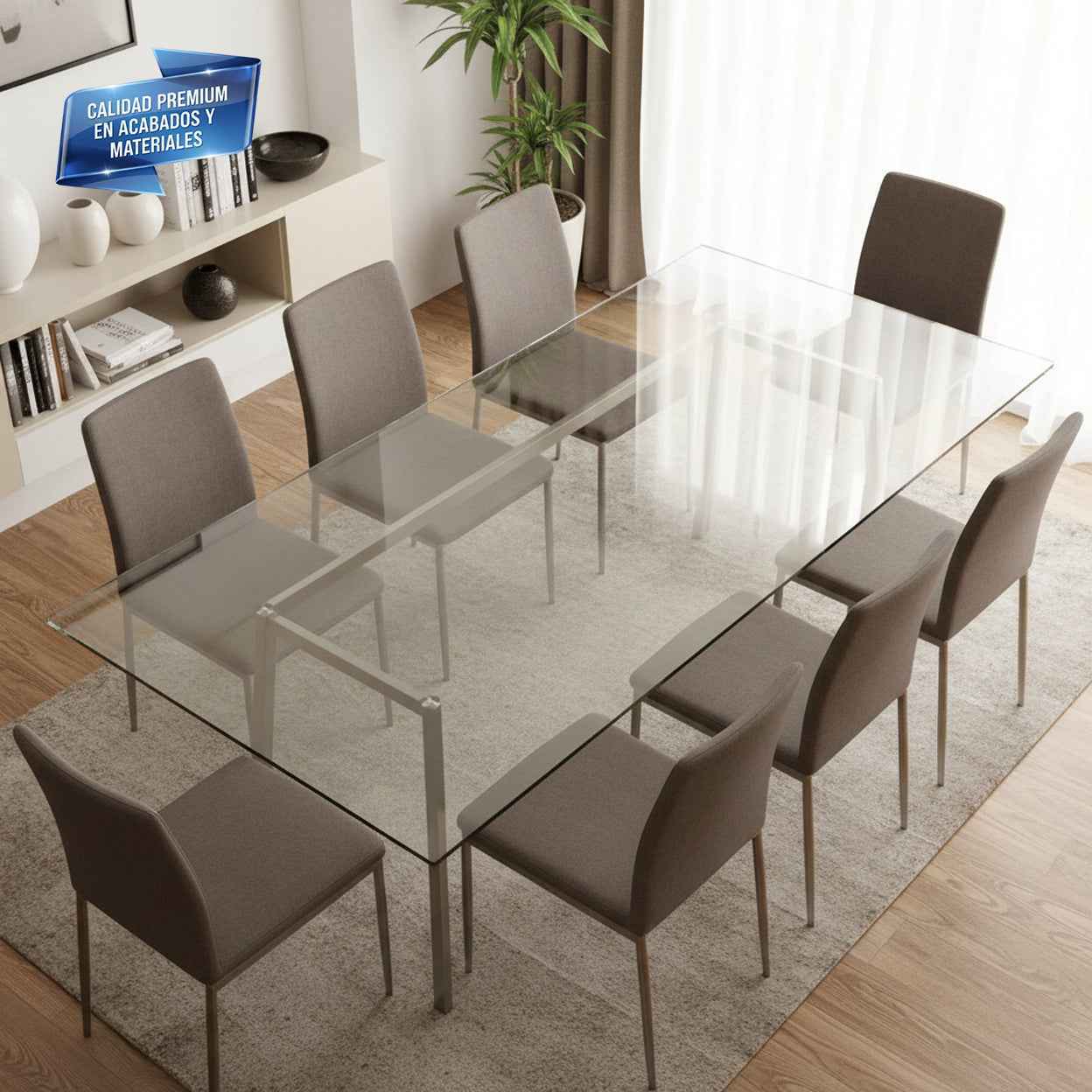 Cubierta Rectangular Vidrio Claro Templado para mesa de comedor de 8 sillas - VitroTemp