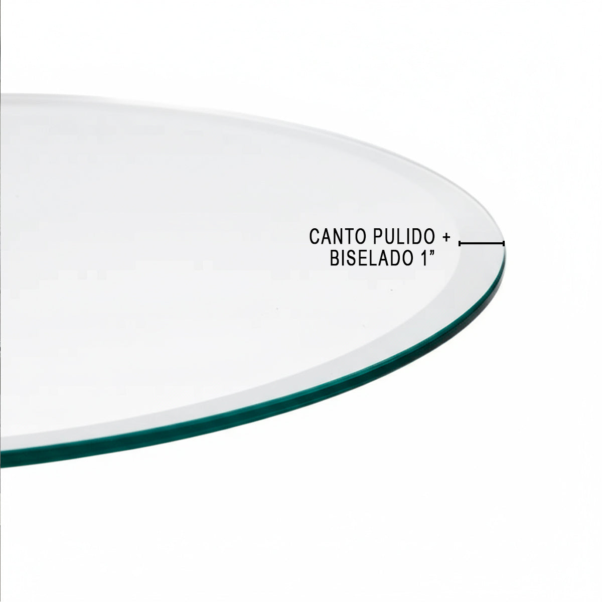 Cubierta circular vidrio claro templado con canto pulido y biselado de 1 pulgada