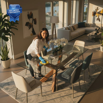 Cubierta Rectangular Vidrio Claro Templado para mesa de comedor de 6 personas - VitroTemp