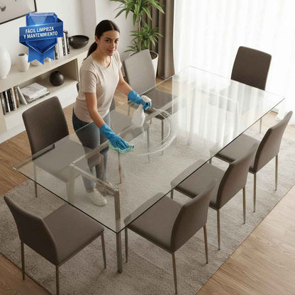 Cubierta Rectangular Vidrio Claro Templado para mesa de comedor de 8 sillas - VitroTemp