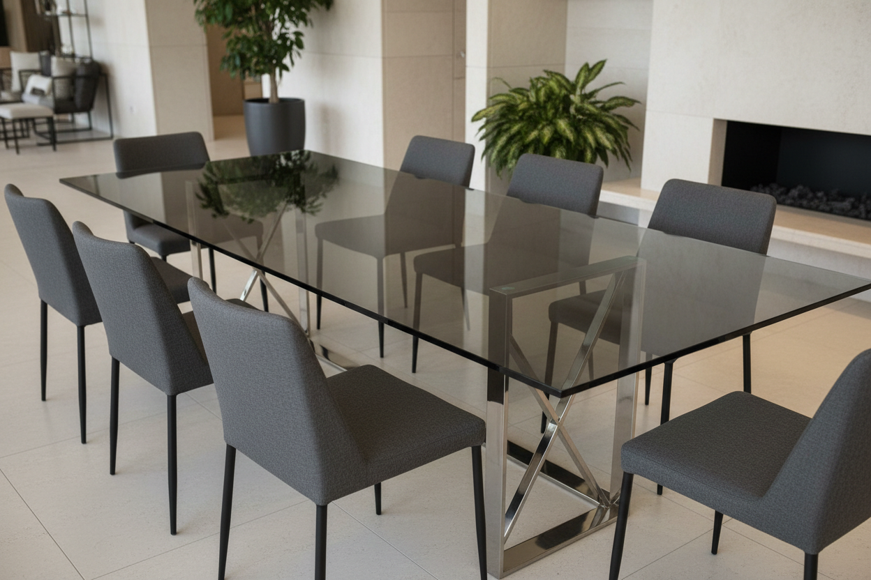 Mesa de vidrio ahumado rectangular perspectiva 3