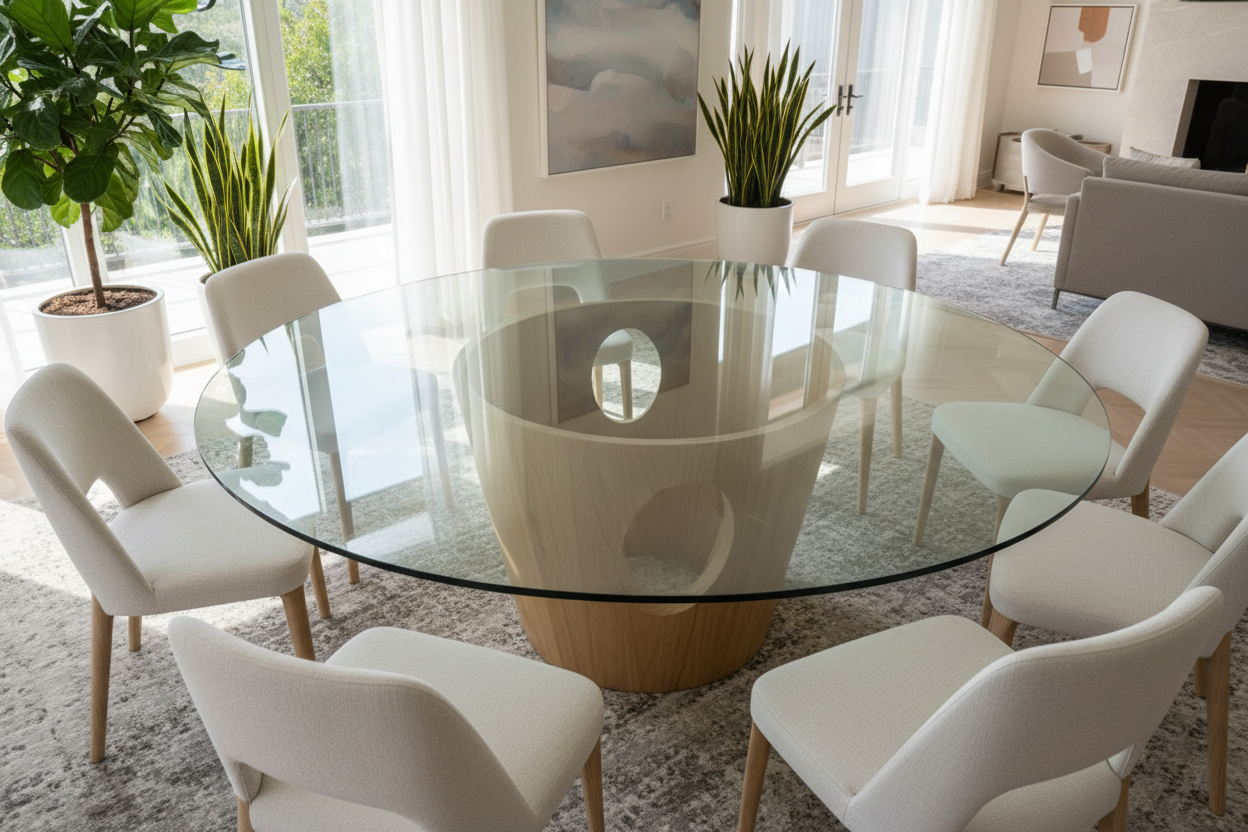 Mesa de vidrio circular perspectiva 2