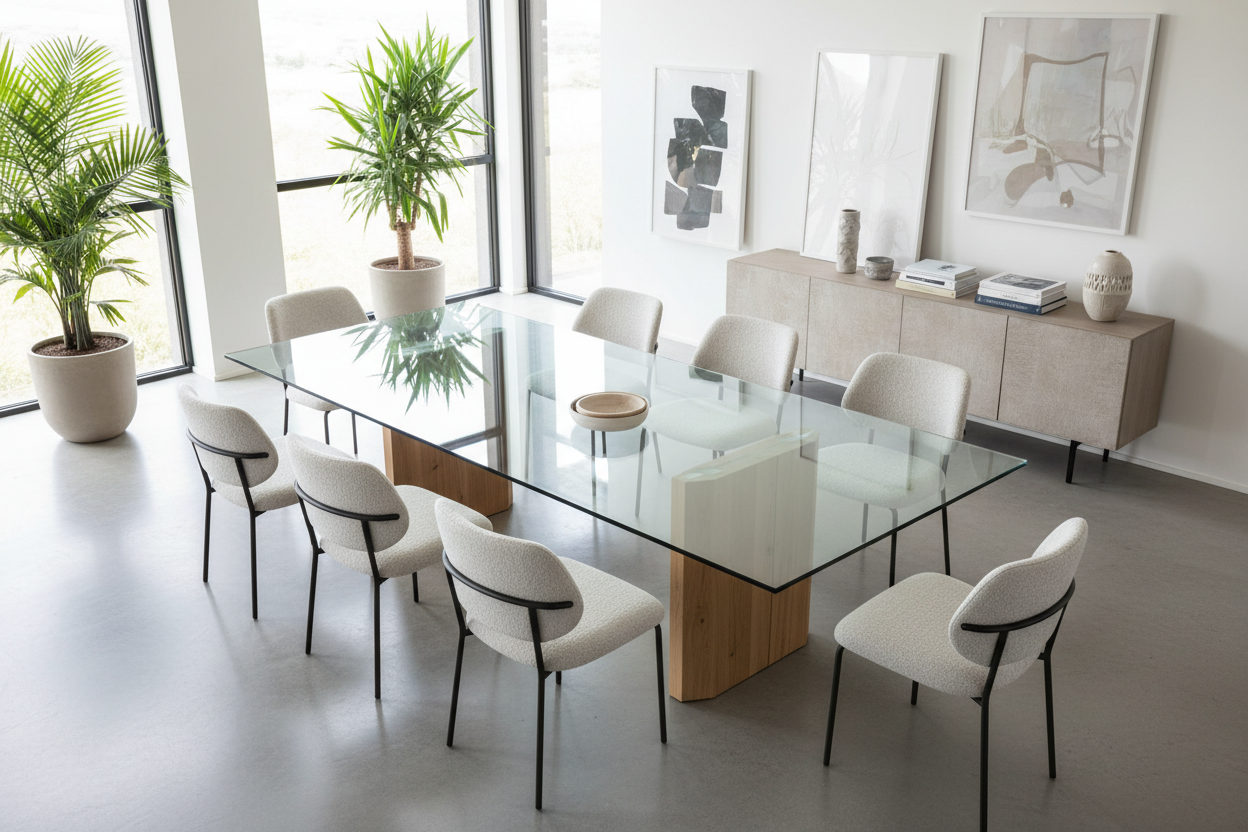 Mesa de vidrio rectangular perspectiva 2